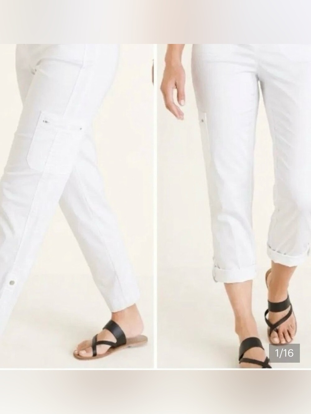 Chico’s white poplin multi pockets convertible cropped utility summer pants 12